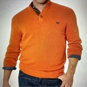 Chaps Mock Neck 1/4 Button Elbow Patch Orange Pullover Sweater Men’s Size XXL